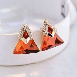 Triangle Shaped Red Brown Swarovsiki Element Crystal Leverback Stud Earrings